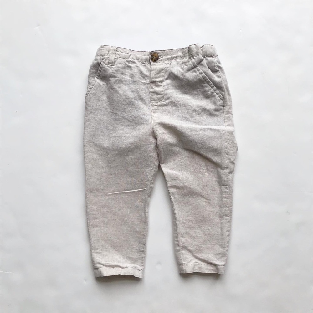 Mon Caramel cream linen pants EUC 18-24 months